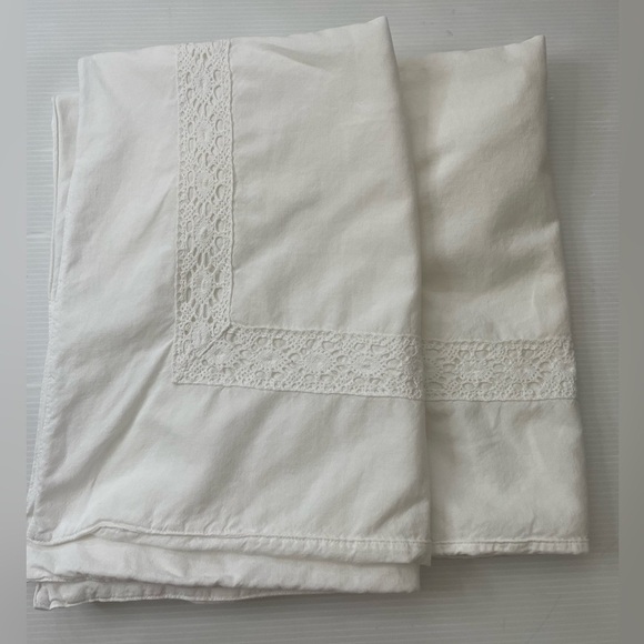 Other - VTG White Cotton Pillow Shams W/ Crochet Lace Trim 25” X 17.5”